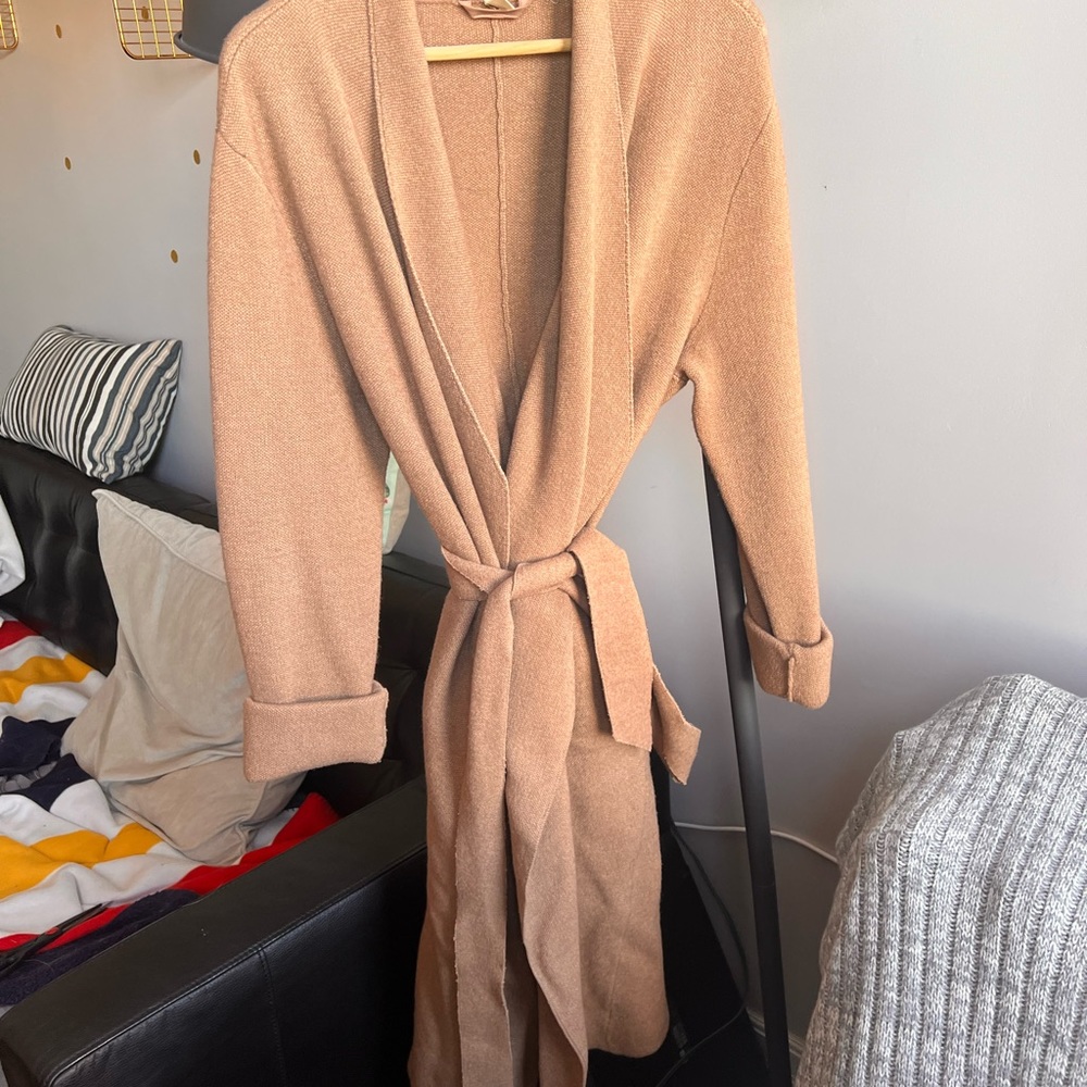 Cozy Camel Wrap Cardigan by Moth – Cotton & Wool Blend